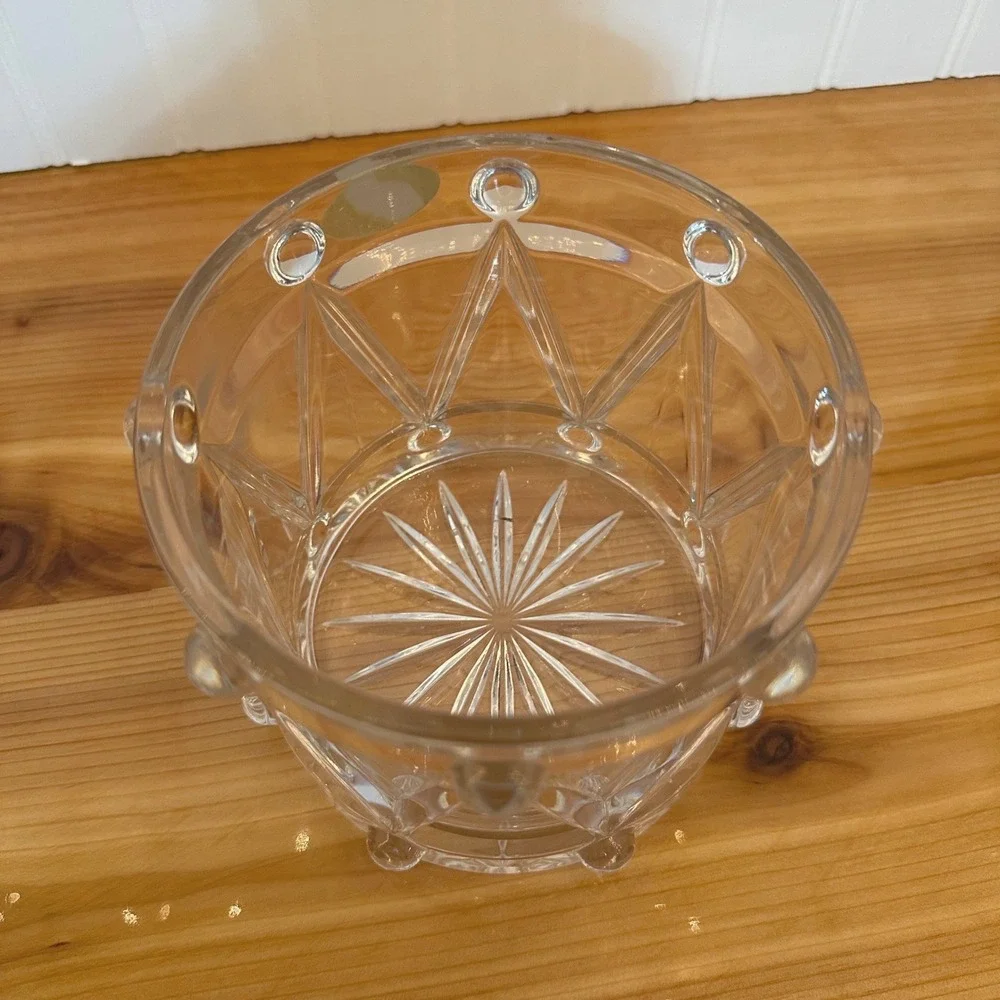 Teleflora Bohemian Lead Crystal Drum Bowl Clear Exc Czech Republic 5in Xmas Vntg